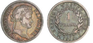 Allemagne - Royaume de Wesphalie - Jérome Napléon - 1 frank 1808 J (Paris) Allemagne - Royaume de Wesphalie - Jérome Napléon - 1 frank 1808 J (Paris)