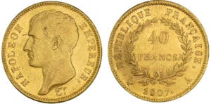 40 francs Napoléon Ier tête nue - type transitoire 1807 A (Paris) 40 francs Napoléon Ier tête nue - type transitoire 1807 A (Paris)
