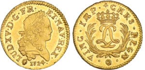 Louis XV - Louis d'or Mirliton aux palmes longues - 1724 O (Riom) Louis XV - Louis d'or Mirliton aux palmes longues - 1724 O (Riom)