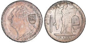 Suisse - Bern - 40 batzen (1816) contremarqué sur un écu constitutionnel 1793 D (Lyon) Suisse - Bern - 40 batzen (1816) contremarqué sur un écu constitutionnel 1793 D (Lyon)