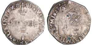 Louis XIII (1610-1643) - ¼ d'écu de Béarn à la croix fleurdelisée - 1628 *F (Morlaàs) Louis XIII (1610-1643) - ¼ d'écu de Béarn à la croix fleurdelisée - 1628 *F (Morlaàs)