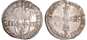 Louis XIV (1643-1715) - ¼ d'écu, frappe au marteau, avers côté écu de France - 1645 T (Nantes)
