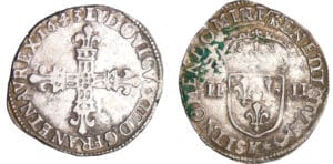 Louis XIII (1610-1643) - ¼ d'écu à la croix fleurdelisée, avers côté croix  - 1643 K (Bordeaux)