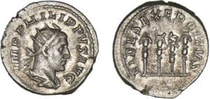 Philippe 1er - Antoninien (249, Rome) - Enseignes. Philippe 1er - Antoninien (249, Rome) - Enseignes.