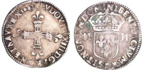 Louis XIII (1610-1643) - ¼ d'écu à la croix fleurdelisée, avers côté croix - 1642 F (Angers)
