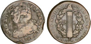 2 sols au faisceau type FRANCAIS - 1792 BB (Strasbourg)