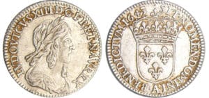 Louis XIII (1610-1643) - 1/12 d'écu du 2ème poinçon de Warin - 1643 A (Paris) point