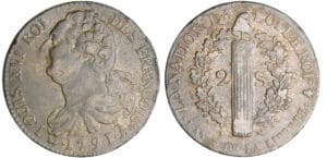 Constitution (1791-1792) - 2 sols au faisceau type FRANCOIS - 1791 .A. (Couvent des Barnabites) Constitution (1791-1792) - 2 sols au faisceau type FRANCOIS - 1791 .A. (Couvent des Barnabites)