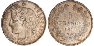 5 francs Cérès sans légende - 1871 K (Bordeaux)