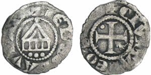 Savoie - Evêché de Lausanne - Denier au temple XIIème siècle. Savoie - Evêché de Lausanne - Denier au temple XIIème siècle.