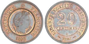 20 centimes troisième type Merley - 1898 piéfort essai