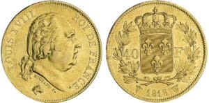 40 francs Louis XVIII au buste nu - 1818 W (Lille)