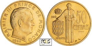 Monaco - Rainier III - 50 centimes 1962 - Essai en or Monaco - Rainier III - 50 centimes 1962 - Essai en or