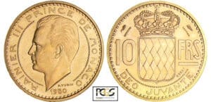Monaco - Rainier III - 10 francs 1950 - Piéfort en or Monaco - Rainier III - 10 francs 1950 - Piéfort en or