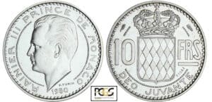 Monaco - Rainier III - 10 francs 1950 - Essai en argent Monaco - Rainier III - 10 francs 1950 - Essai en argent