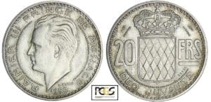 Monaco - Rainier III - 20 francs 1950 - Piéfort en argent Monaco - Rainier III - 20 francs 1950 - Piéfort en argent