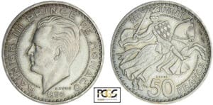Monaco - Rainier III - 50 francs 1950 - Piéfort en argent Monaco - Rainier III - 50 francs 1950 - Piéfort en argent
