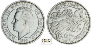 Monaco - Rainier III - 50 francs 1950 - Essai en argent Monaco - Rainier III - 50 francs 1950 - Essai en argent