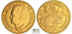 Monaco - Rainier III - 100 francs 1950 - Piéfort en or Monaco - Rainier III - 100 francs 1950 - Piéfort en or