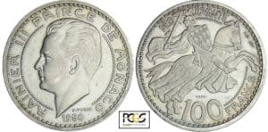 Monaco - Rainier III - 100 francs 1950 - Piéfort en argent Monaco - Rainier III - 100 francs 1950 - Piéfort en argent