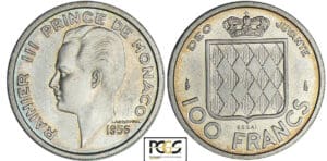Monaco - Rainier III - 100 francs 1956 - Essai en argent Monaco - Rainier III - 100 francs 1956 - Essai en argent