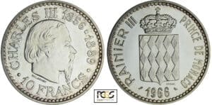 Monaco - Rainier III - 10 francs 1966 - Essai en argent Monaco - Rainier III - 10 francs 1966 - Essai en argent