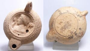 Romain - Lampe à huile - Buste et lion - 100 / 300 ap J.-C.