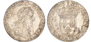 Louis XIII (1610-1643) - 1/12 d'écu du 2ème poinçon de Warin - 1643 A (Paris) rose Louis XIII (1610-1643) - 1/12 d'écu du 2ème poinçon de Warin - 1643 A (Paris) rose