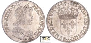 Louis XIV (1643-1715) - ¼ d'écu à la mèche courte - 1645 A (Paris) Point Louis XIV (1643-1715) - ¼ d'écu à la mèche courte - 1645 A (Paris) Point