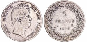 Louis-Philippe Ier (1830-1848) - 5 francs tête nue sans le I tranche en relief 1830 A (Paris)