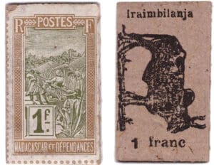 Madagascar - Monnaie de carton - 1 franc (Iraimbilanja) Madagascar - Monnaie de carton - 1 franc (Iraimbilanja)