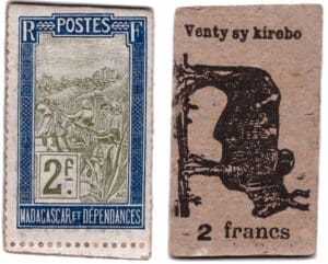 Madagascar - Monnaie de carton - 2 francs (Venty sy kirobo) Madagascar - Monnaie de carton - 2 francs (Venty sy kirobo)