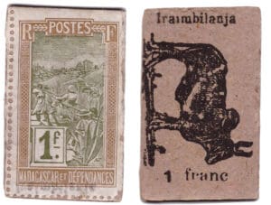 Madagascar - Monnaie de carton - 1 franc (Iraimbilanja) Madagascar - Monnaie de carton - 1 franc (Iraimbilanja)