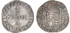 Louis XIII (1610-1643) - ¼ d'écu de Béarn à la croix fleurdelisée - 1643 (Pau) 43 / 42