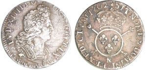 Louis XIV (1643-1715) - ¼ d'écu aux insignes - 1702 N (Montpellier)