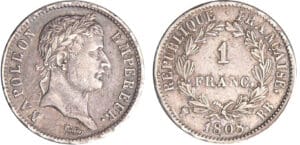 Napoléon 1er (1804-1814) - 1 franc revers république 1808 BB (Strasbourg) Napoléon 1er (1804-1814) - 1 franc revers république 1808 BB (Strasbourg)