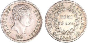 Napoléon 1er (1804-1814) - 1/2 franc revers république 1808 BB (Strasbourg) Napoléon 1er (1804-1814) - 1/2 franc revers république 1808 BB (Strasbourg)