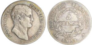 Bonaparte premier consul (1799-1804) - 5 francs An XI A (Paris) Bonaparte premier consul (1799-1804) - 5 francs An XI A (Paris)