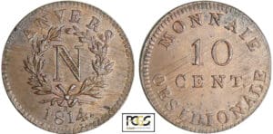 Napoléon 1er (1804-1814) - 10 centimes Siège d'Anvers 1814 R Napoléon 1er (1804-1814) - 10 centimes Siège d'Anvers 1814 R