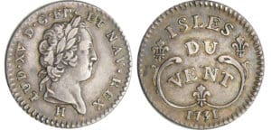Louis XV - Isles du vent (Antilles) - 12 sols 1731 H (La Rochelle) Louis XV - Isles du vent (Antilles) - 12 sols 1731 H (La Rochelle)