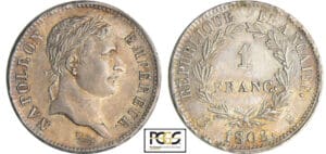 Napoléon 1er (1804-1814) - 1 franc revers république 1808 H (La Rochelle) Napoléon 1er (1804-1814) - 1 franc revers république 1808 H (La Rochelle)