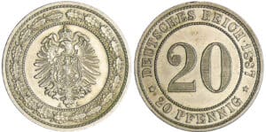 Allemagne (Reich) - 20 pfennig 1887 F