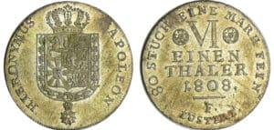 Allemagne - Westlalen - Hieronymus Napoleon (1807-1813) - 1/6 de taler 1808 F (Laubrand)