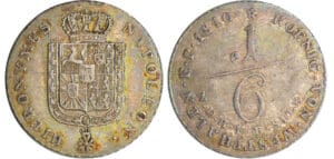 Allemagne - Westlalen - Hieronymus Napoleon (1807-1813) - 1/6 de taler 1810 Allemagne - Westlalen - Hieronymus Napoleon (1807-1813) - 1/6 de taler 1810