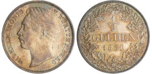 Allemagne - Wüttemberg - Wilhelm I (1816-1864) - 1/2 gulden 1861 Allemagne - Wüttemberg - Wilhelm I (1816-1864) - 1/2 gulden 1861
