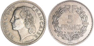 Quatrième république (1947-1959) - 5 francs Lavrillier aluminium 1933 essai