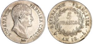 Bonaparte premier consul (1799-1804) - 5 francs An 12 A (Paris)