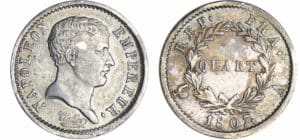 Napoléon 1er (1804-1814) - 1/4 de franc tête de nègre 1807 A (Paris)
