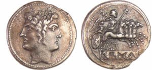 République romaine - Didrachme romano-campien 225-215 av. J.-C.) Tête janiforme République romaine - Didrachme romano-campien 225-215 av. J.-C.) Tête janiforme