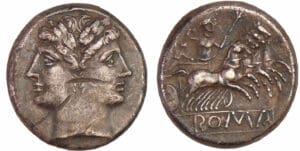 République romaine - Didrachme romano-campien 225-215 av. J.-C.) Tête janiforme République romaine - Didrachme romano-campien 225-215 av. J.-C.) Tête janiforme